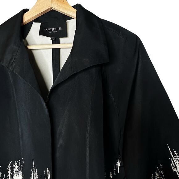 Lafayette 148 New York RARE Black White Raincoat Large Jacket Pockets Abstract - Picture 4 of 12